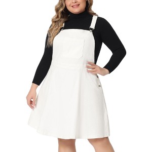 Agnes Orinda Women's Plus Size Denim Side Button Adjustable Strap Overall Jumpers - 1 of 4
