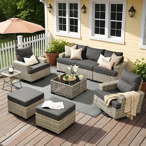 XIZZI Versatile Outdoor Rattan Sectional Sofa Set Collection, 8/9/10-Piece Set w/ Comfy Swivel Chairs, Perfect for Patio Relaxation and Entertaining - 1 of 4
