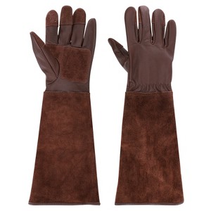 Unique Bargains Cowhide Leather Thorn Proof Rose Pruning Garden Gloves 1 Pair - 1 of 3