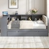 Whisen Wood Platform Bed with Storage Shelves, Drawers, Charging Station and Upholstered Headboard - 3 of 4