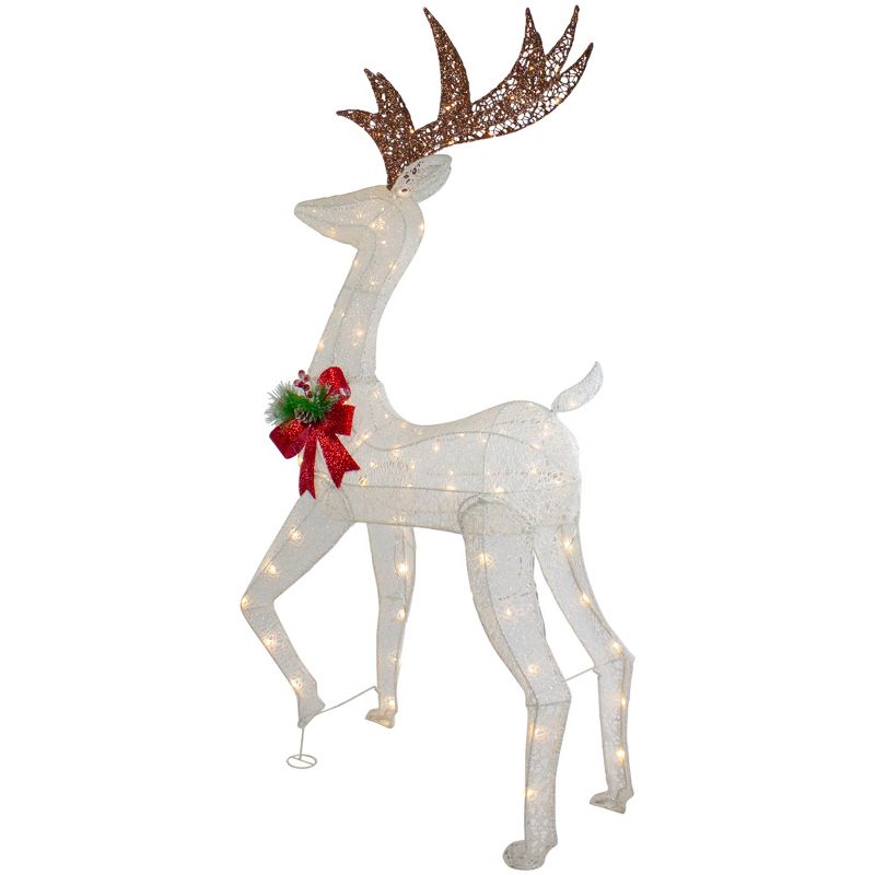 Northlight 60" LED Lighted Glitter Reindeer with Red Bow Outdoor Christmas Decoration, 5 of 8