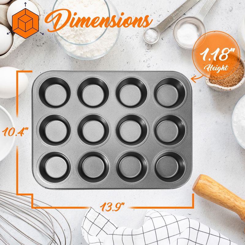 NutriChef 12 Cup Muffin Pan-Deluxe Nonstick Gray Coating Inside & Outside, 5 of 7