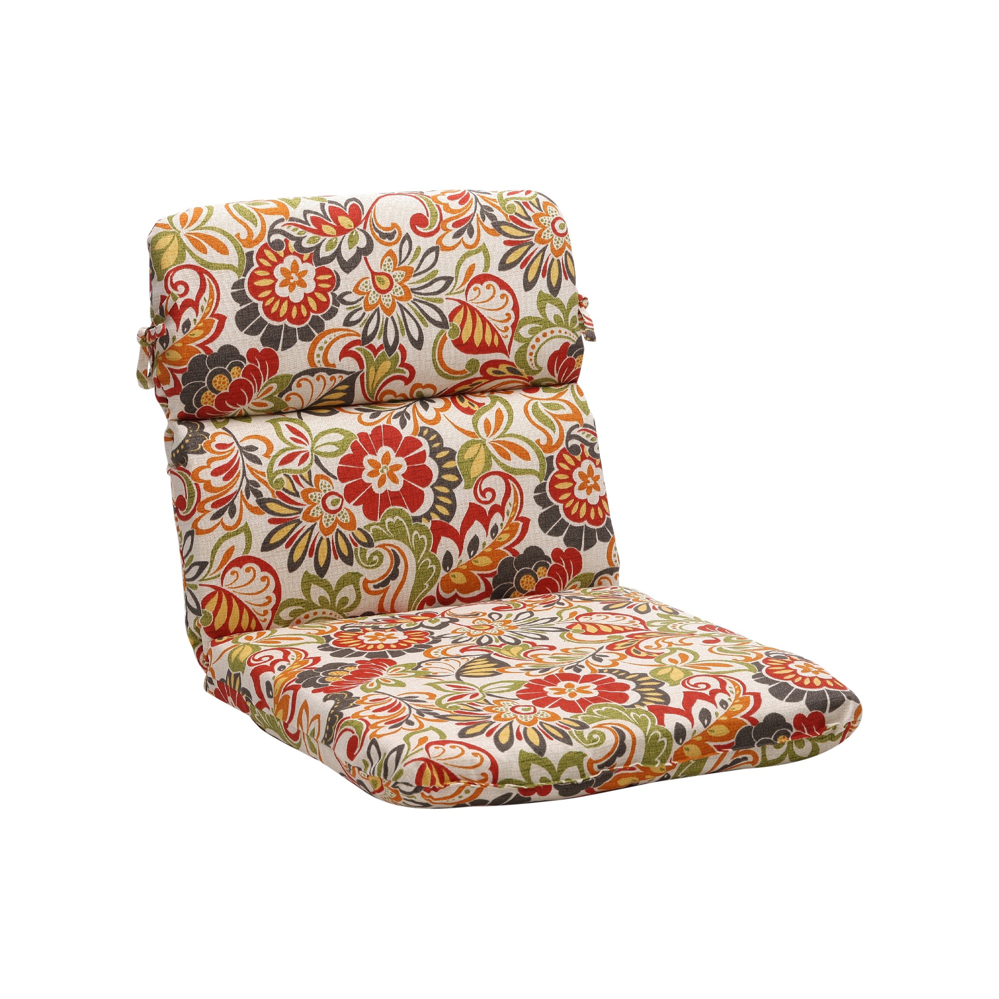 Outdoor Chair Cushion - Green/Off-White/Red Floral