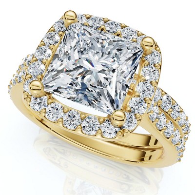 Pompeii3 Certified 2 3/4Ct Princess Cut Diamond Engagement Wedding Ring Set 14k Lab Created