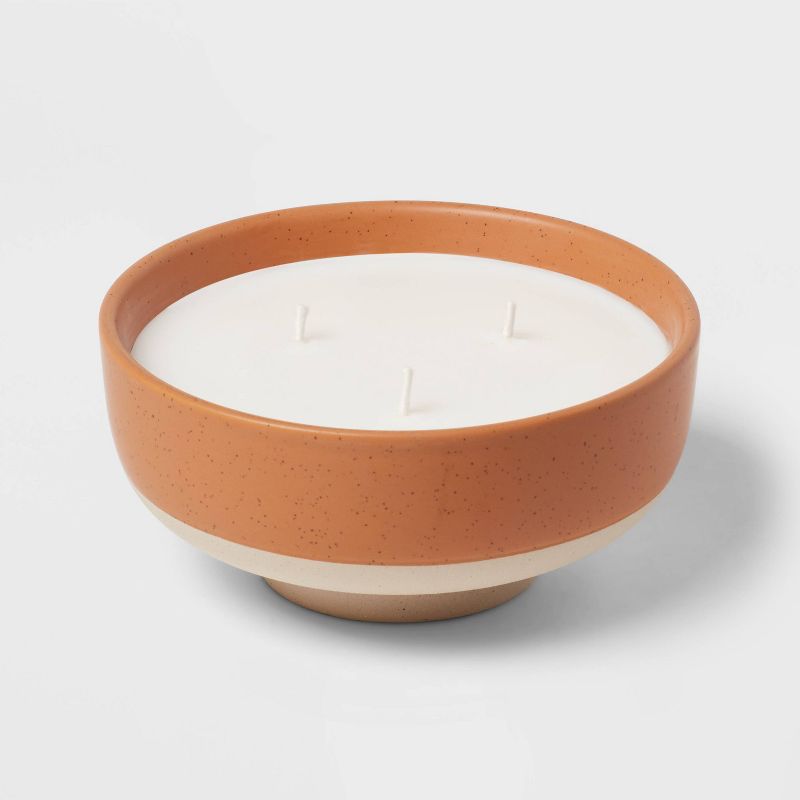 3-Wick Textured Ceramic Honey Oatmilk + Almond Footed Jar Candle Orange 13oz - Threshold&#8482;, 4 of 8