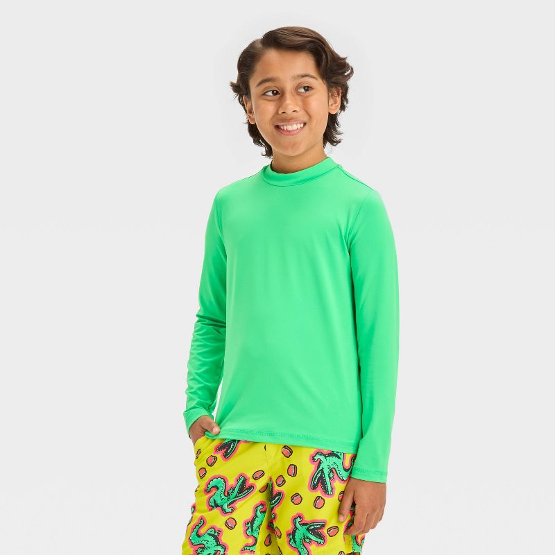 Boys&#39; Long Sleeve Solid Rash Guard Top - Cat &#38; Jack&#8482; Lime Green, 1 of 5