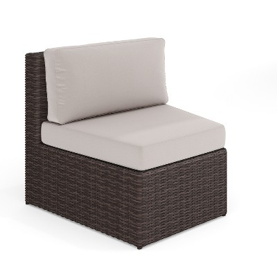 Martha Stewart Bedford Indoor-Outdoor Modular Patio Curved Sectional Sofa Seat in Rattan Wicker with All-Weather Cushions