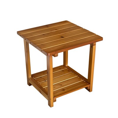 Fortune Candy 2-Tier Solid Fir Wood Side Table – 17.7 Inch Outdoor End Table, Weather-Resistant for Patio, Porch, Pool & Garden
