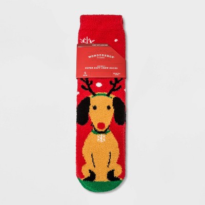 Women's Holiday Dachshund Cozy Crew Socks with Gift Card Holder - Wondershop™ Red 4-10
