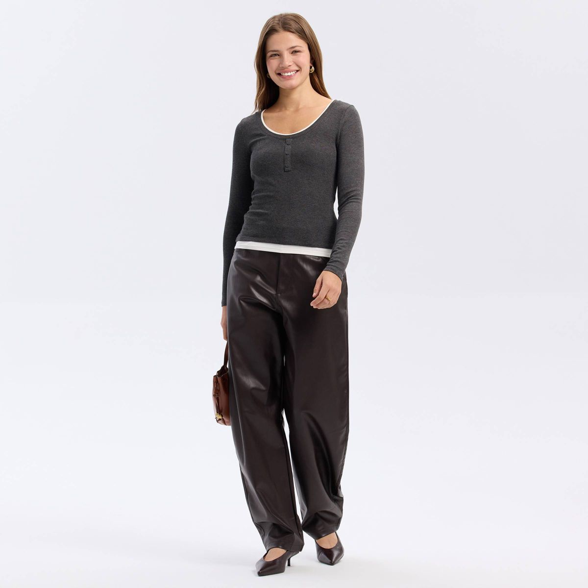 Women's Long Sleeve Contrast Ribbed Henley Top - A New Day™ - thumbnail 4
