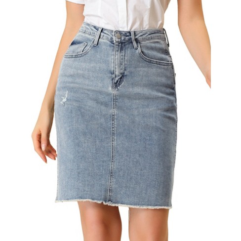 Distressed denim skirt knee length sale