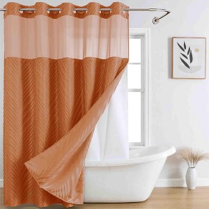 BAGOKIE 71"x74" Boho Tufted Chevron Stripes Hookless Shower Curtain, Pack of 1 - 1 of 4