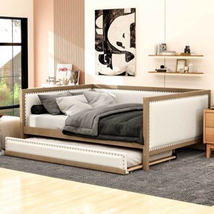 Accent Daybed Modern Nailhead Trim with Trundle for Guest Room 56.8" Wide - 3irtyhousy - 1 of 4