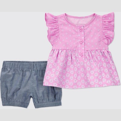 Carter's Just One You®️ Baby Girls' Geo Floral Top & Bottom Set - Pink