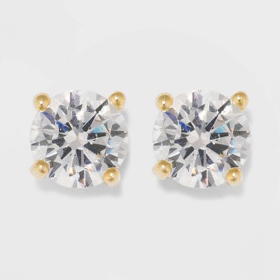 Gold Over Sterling Silver Round Cubic Zirconia Stud Fine Jewelry Earrings - A New Day™ Gold/Clear