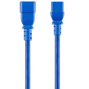 Monoprice Extension Cord - 3 Feet - Blue, IEC 60320 C14 to IEC 60320 C13, 14AWG, 15A, SJT, 100-250V, For Powering Computers, Monitors - 1 of 4