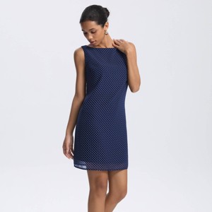 navy blue shift cocktail dress Xscape Cocktail Dress Navy Blue Shift Dress Sheer Ruffle Overlay Formal  Size 4