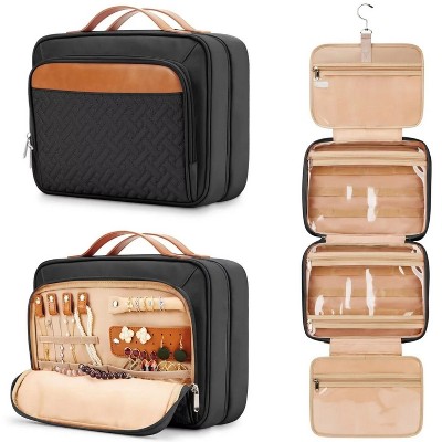Travel Hanging Toiletry Bag for Women, with Jewelry Organizer Compartment,Black