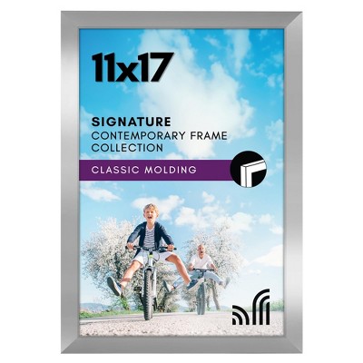 Americanflat 11x17 Silver Picture Frame, Legal Sized Paper Display. Shatter-Resistant Glass. Hanging Hardware Included