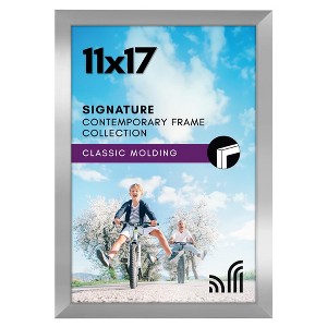 Americanflat 11x17 Silver Picture Frame, Legal Sized Paper Display. Shatter-Resistant Glass. Hanging Hardware Included - 1 of 4