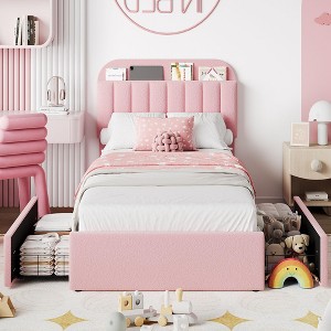 GustoWave Bed Frame with Storage Headboard, 2 Drawers - 1 of 4