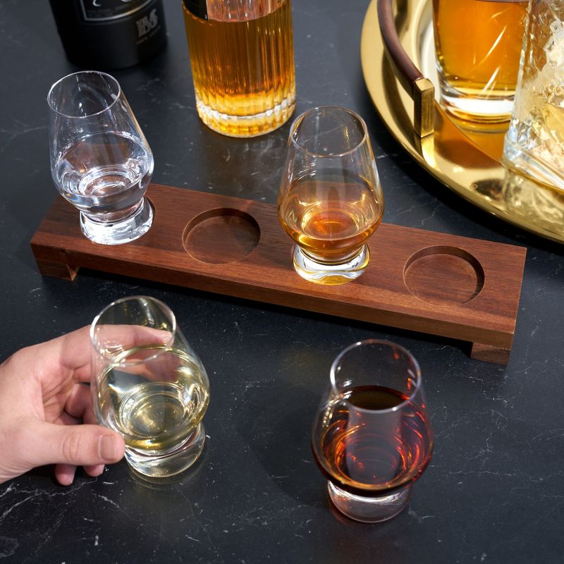Viski Spirit Tasting Flight Kit, Lead-Free Crystal Liquor Glasses with Wooden Serving Tray for Whiskey, Brandy, Set of 4 8 oz. Scotch Tumblers, Clear, 4 of 13