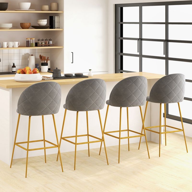 Costway Set of 4 Bar Stools 29'' Velvet Upholstered Bar Height Chairs with Padded Seats, 2 of 10