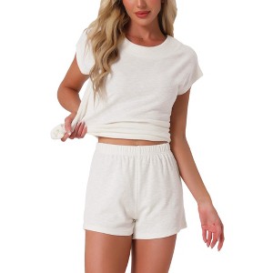 INSPIRE CHIC Women's Summer Pajamas Knit Tops with Shorts Round Neck Casual Lounge Sets - 1 of 4