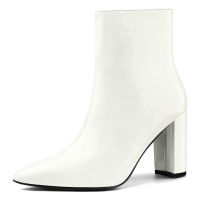 Allegra K Women's Pointed Toe Zip Chunky Heels Ankle Boots White 7 : Target