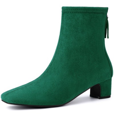 BLISSFUL STEP Women's Block Heels Square Toe Back Zip Ankle Boots