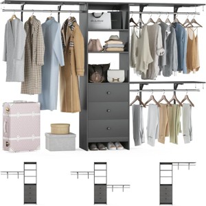 SEVOBAL Freestanding Coat Racks Expandable Wardrobe Rack with 3 Drawers and Shelves, High-Capacity Closet Organizer, Gray, 10.5"*44"*20.5" - 1 of 4