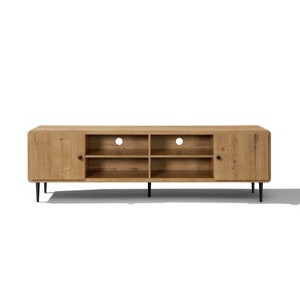 LuxenHome Oak Manufactured Wood 71-Inch Wide 4-Door TV Console Cabinet Brown - 1 of 4