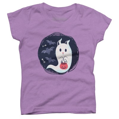 Girl's Design By Humans halloween ghost cat By ArtStyleAlice T-Shirt