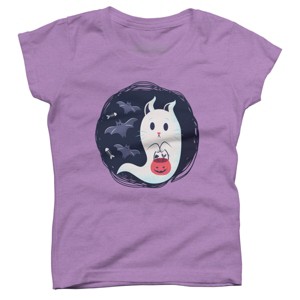 Girl's Design By Humans halloween ghost cat By ArtStyleAlice T-Shirt - 1 of 2