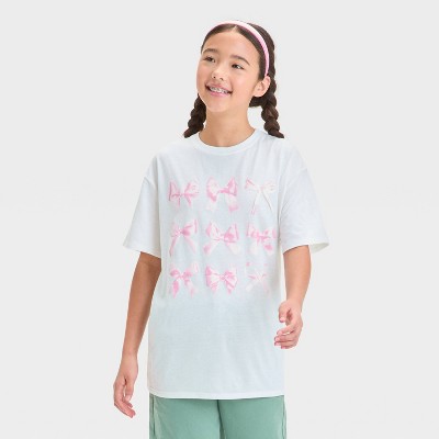 Girls' Bows Oversized Graphic T-Shirt - art class™ White