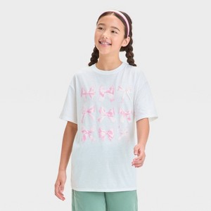 Girls' Bows Oversized Graphic T-Shirt - art class™ White - 1 of 4