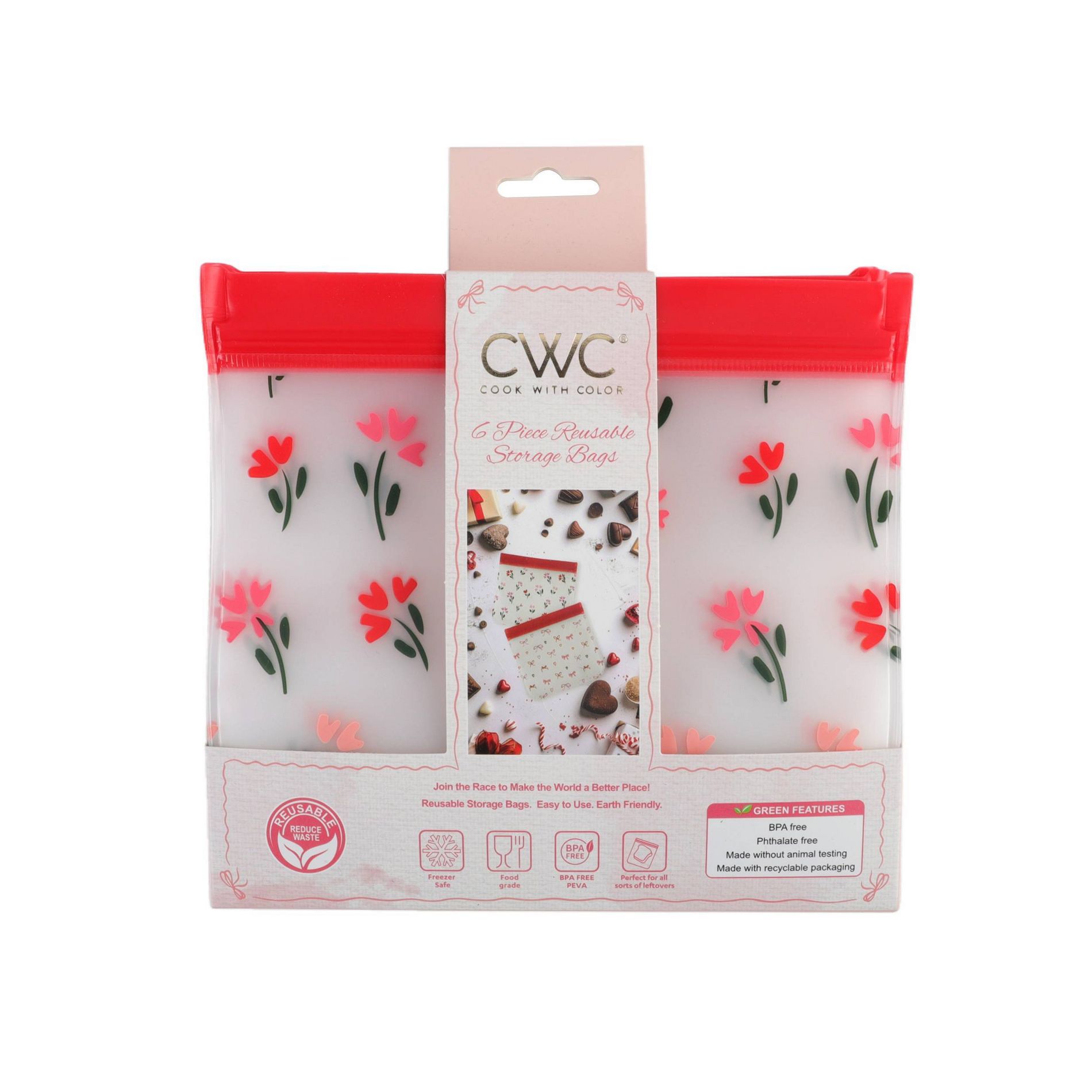 Cook With Color 6pk Reusable Treat Bags with Bow and Flower Prints