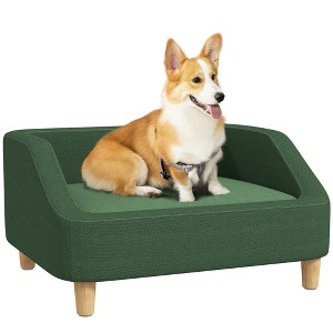 PawHut Pet Sofa Dog Bed, Dog Couch for Small and Medium-Sized Dogs and Cats with Washable Cushion, Anti-Slip Pads, Dark Green - 1 of 4