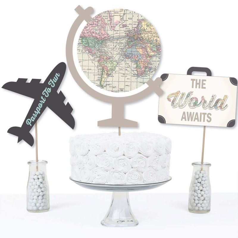 Big Dot of Happiness World Awaits - Travel Themed Party Centerpiece Sticks - Table Toppers - Set of 15, 4 of 10