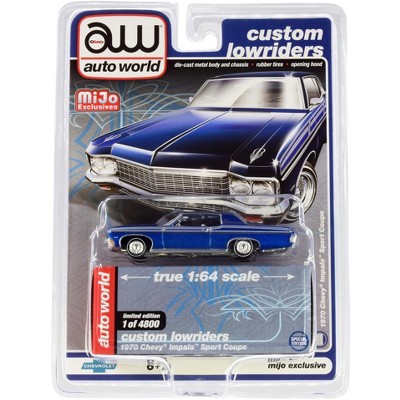 1970 Chevrolet Impala Sport Coupe Blue Metallic "Custom Lowriders" Ltd Ed to 4800 pcs 1/64 Diecast Model Car by Autoworld