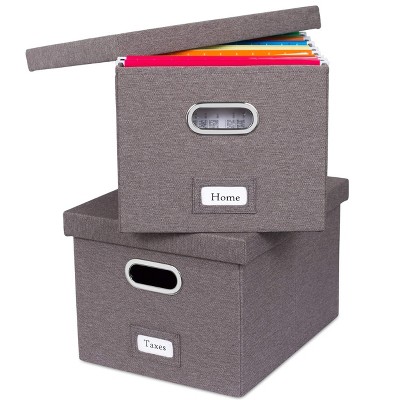 Internet's Best 2-Pack Collapsible File Storage Organizer with Lid - Grey