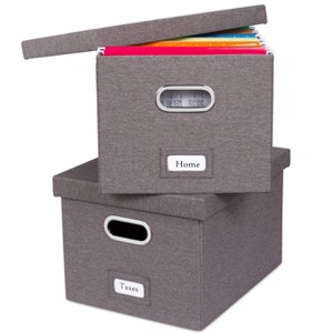 Internet's Best 2-Pack Collapsible File Storage Organizer with Lid - Grey - 1 of 4