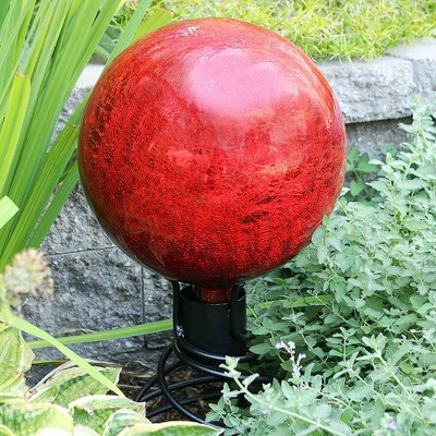 12-Inch Red Crackle Glass Garden Gazing Globe