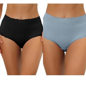 Allegra K Women's High Waist Tummy Control Comfortable Lace Trim Ribbed Brief 2 Packs - 1 of 4