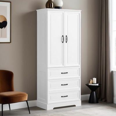 68" Tall Bathroom Storage Cabinet, Cabinet with Two Doors and Drawers, Adjustable Shelf, MDF Board - Leovsnove