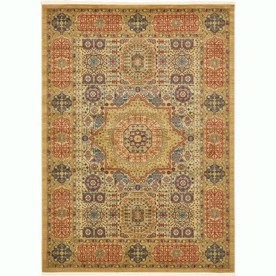 Beige and Multicolor Rectangular Synthetic 8' x 10' Area Rug
