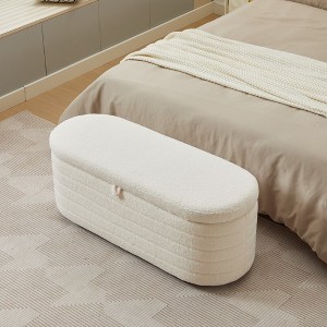 Vynxaria White Upholstered Storage Ottoman and Entryway Bench - 48" Versatile Seating Solution - 1 of 4