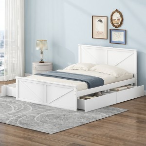 Queen Size Wooden Platform Bed with Four Storage Drawers and Support Legs - 1 of 4