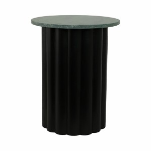Mango Wood & Marble Accent Table - Round Casual Home End Table for Living Room, Bedroom & Office - Modern Decorative Side Table - 20" Black - 1 of 4