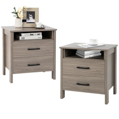 Tangkula 2pcs Nightstand End Table Sofa Bed Side Table W/ 2 Drawers Cable  Hole Oak : Target